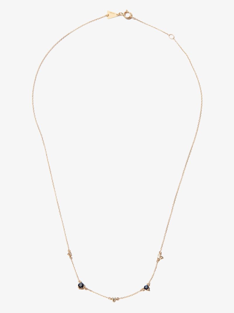14k Yellow Gold Diana Amigos Station Sapphire and Diamond Necklace