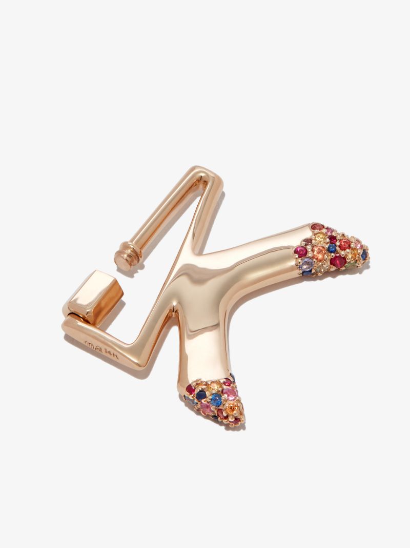 14k Yellow Gold Small Sapphire Dipped K Lock Charm