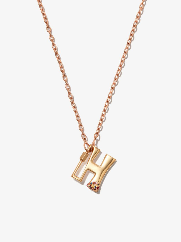 14k Yellow Gold Small Sapphire Dipped H Lock Charm