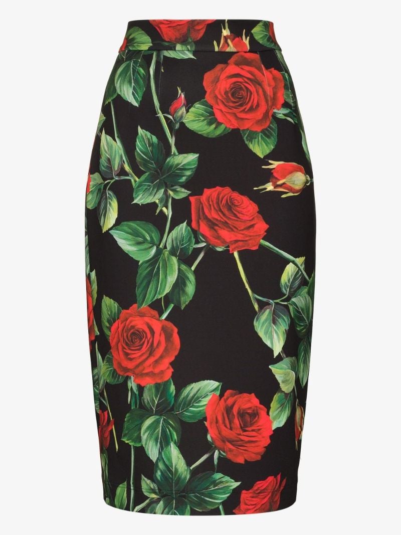 Rose Print Pencil Skirt