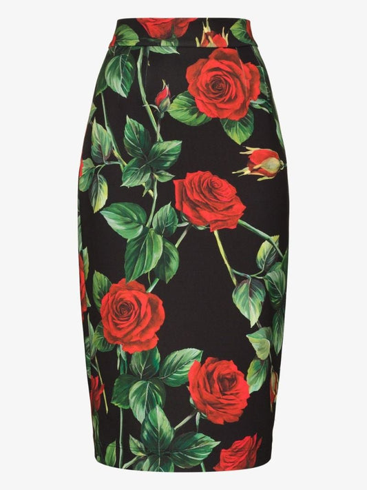 Rose Print Pencil Skirt