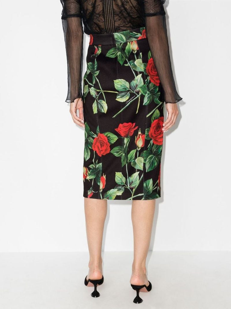 Rose Print Pencil Skirt