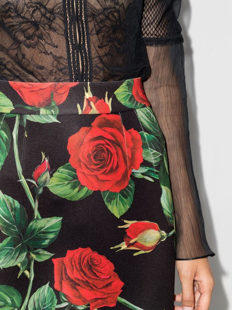 Rose Print Pencil Skirt