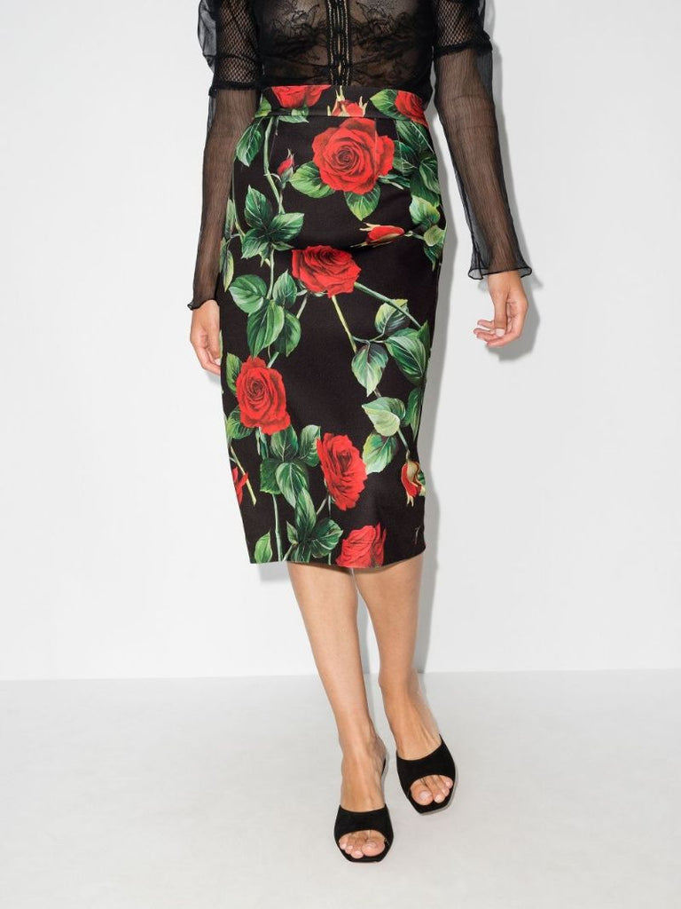 Rose Print Pencil Skirt