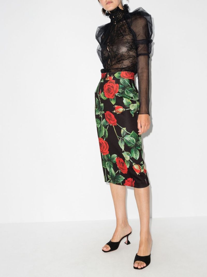 Rose Print Pencil Skirt