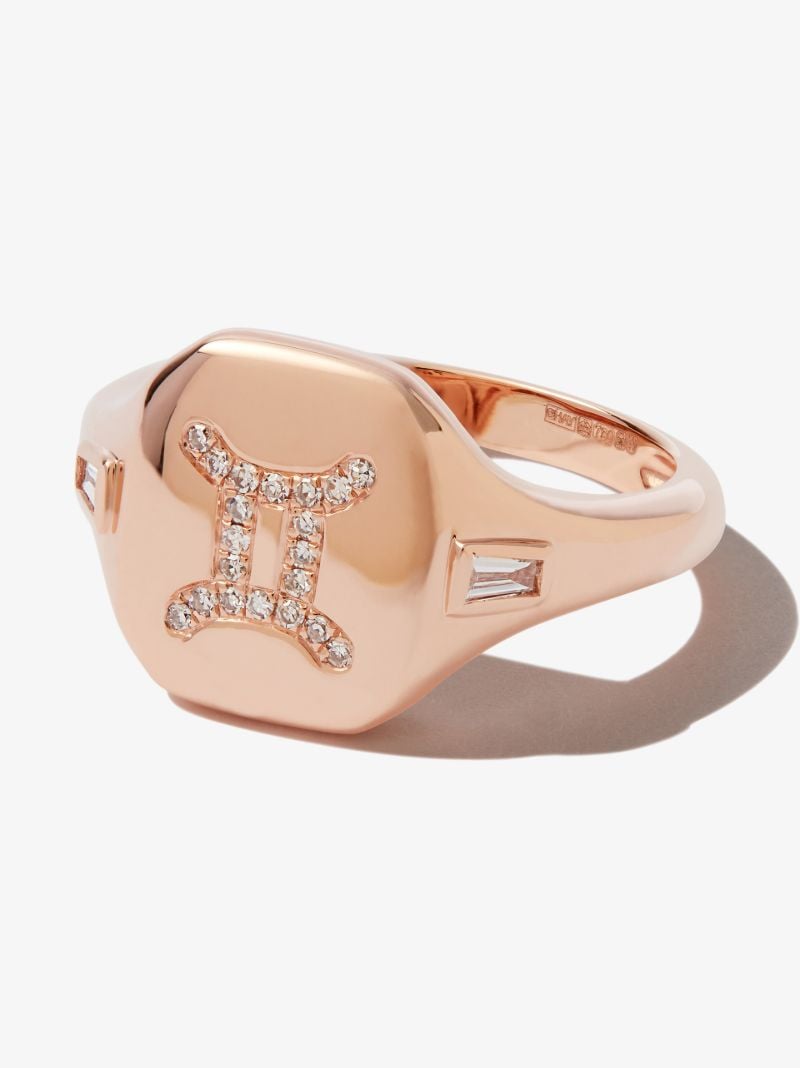 18k Rose Gold Gemini Diamond Signet Ring