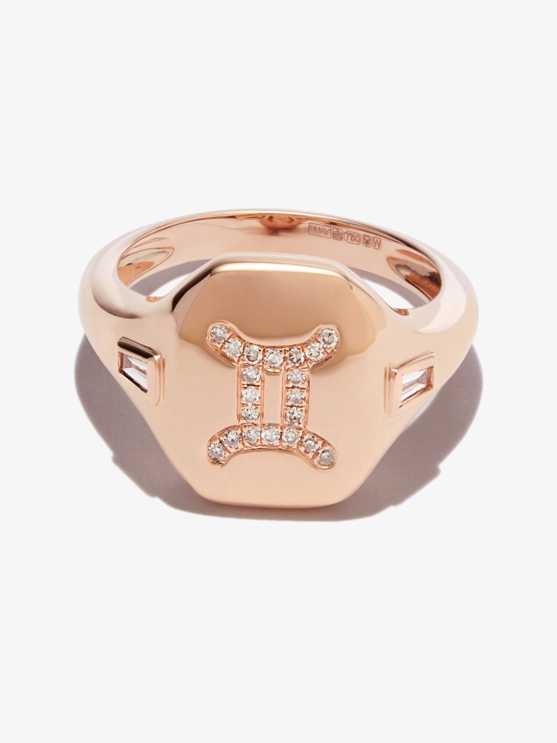 18k Rose Gold Gemini Diamond Signet Ring