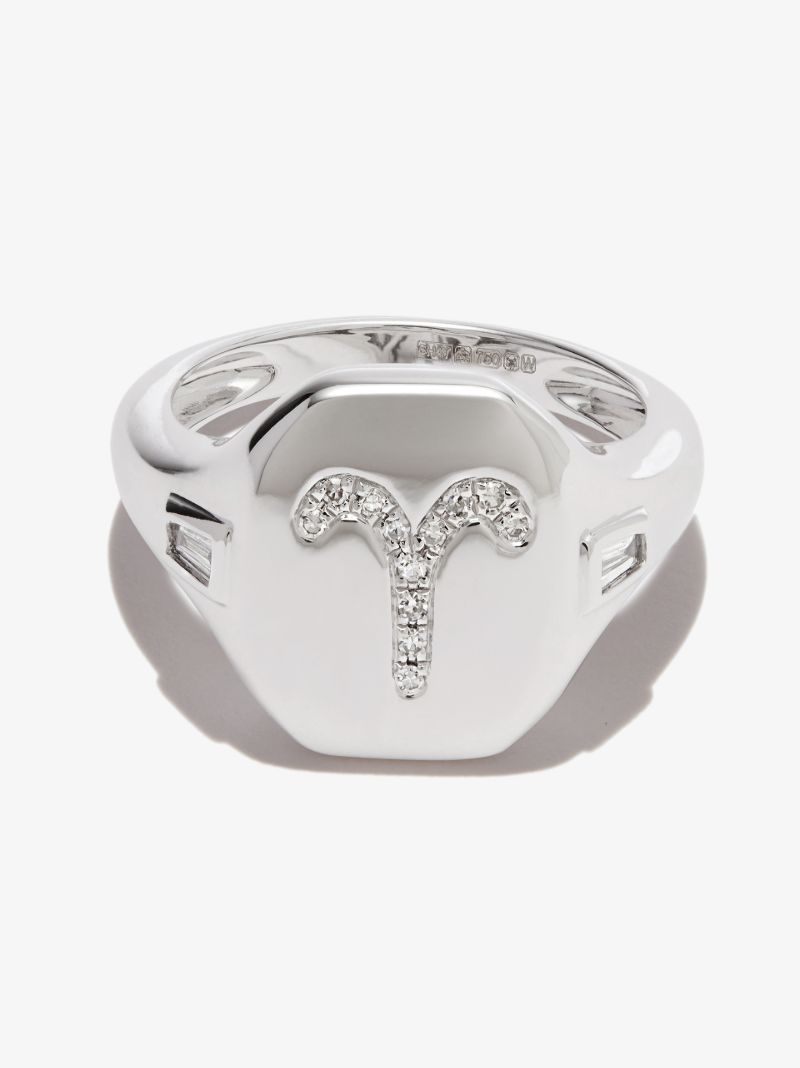 18k White Gold Aries Diamond Signet Ring