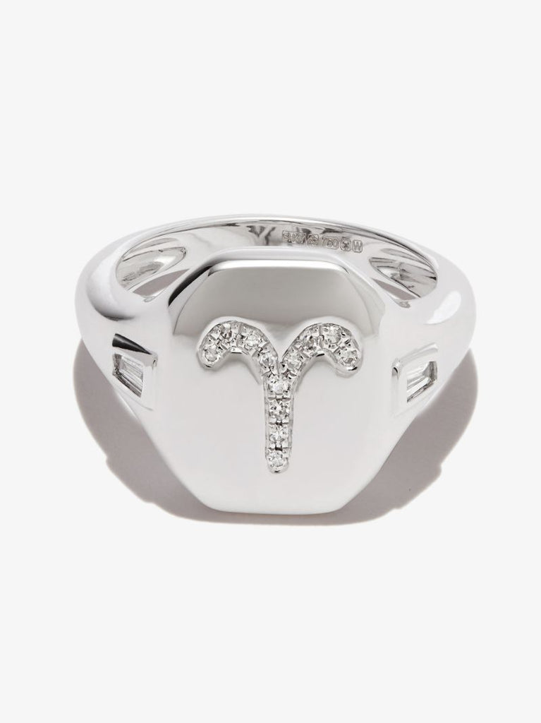 18k White Gold Aries Diamond Signet Ring