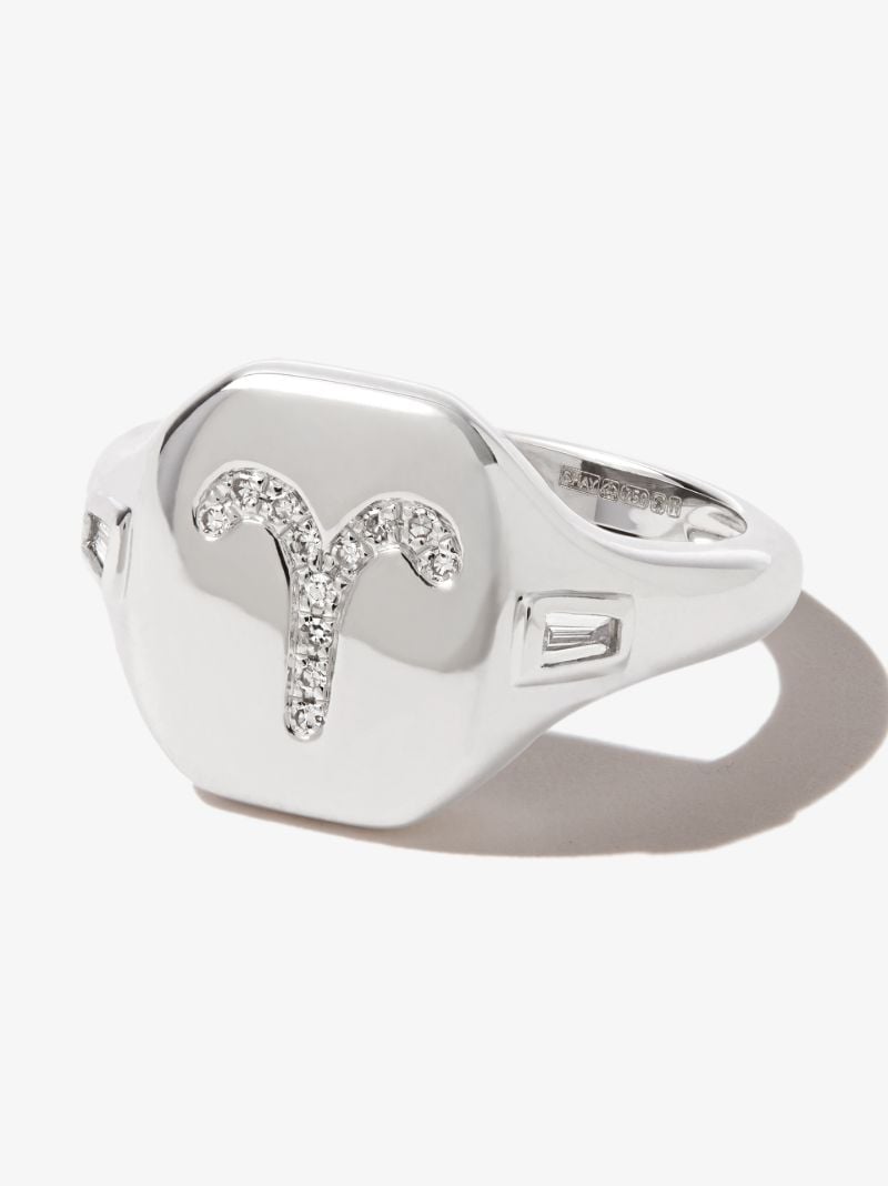 18k White Gold Aries Diamond Signet Ring