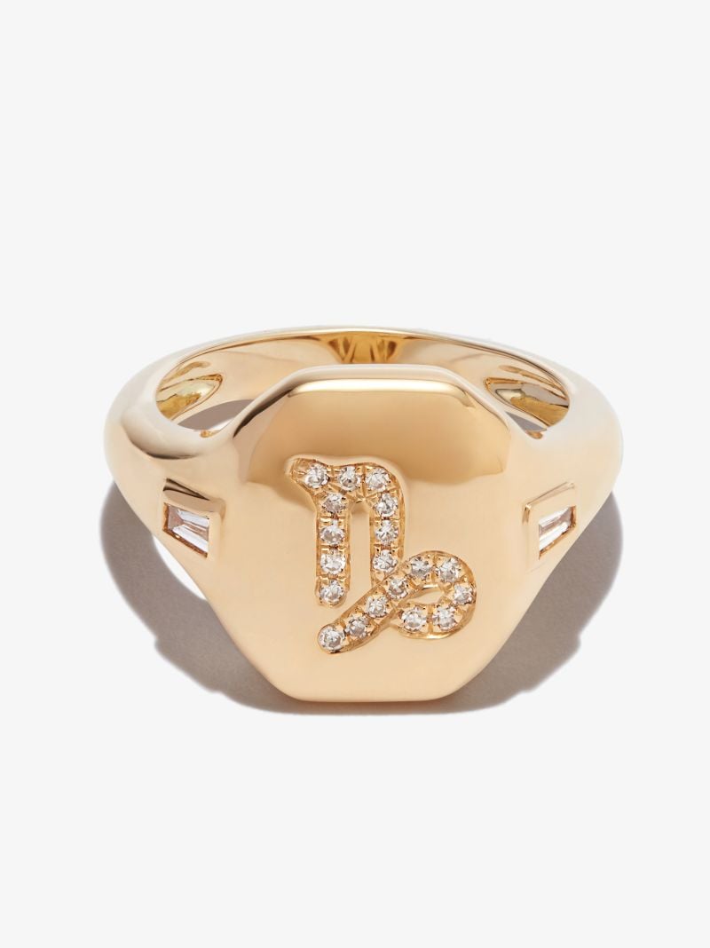 18k Yellow Gold Capricorn Diamond Signet Ring