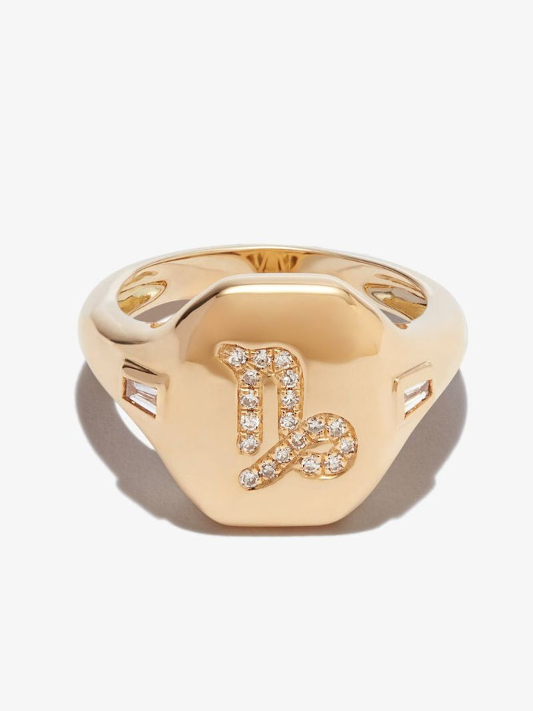 18k Yellow Gold Capricorn Diamond Signet Ring