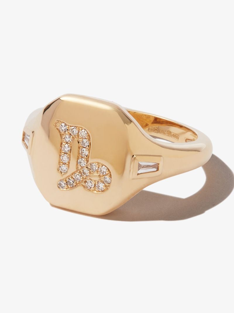 18k Yellow Gold Capricorn Diamond Signet Ring