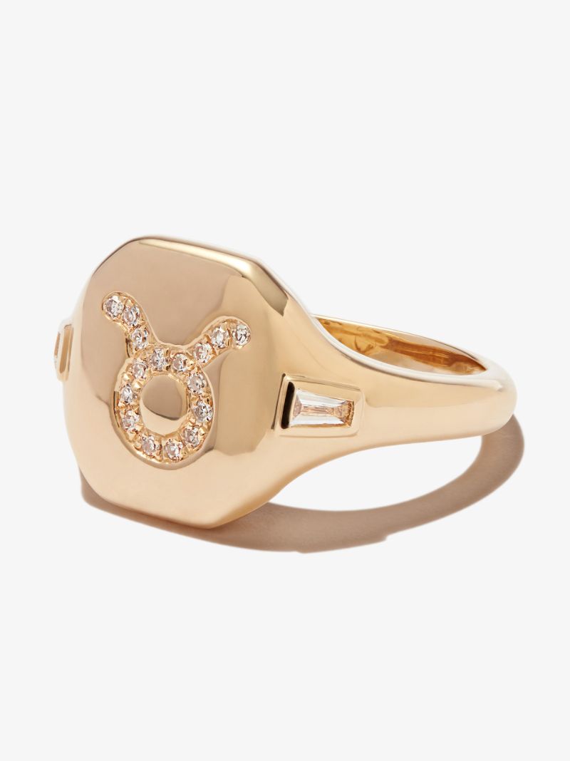 18k Yellow Gold Taurus Diamond Signet Ring