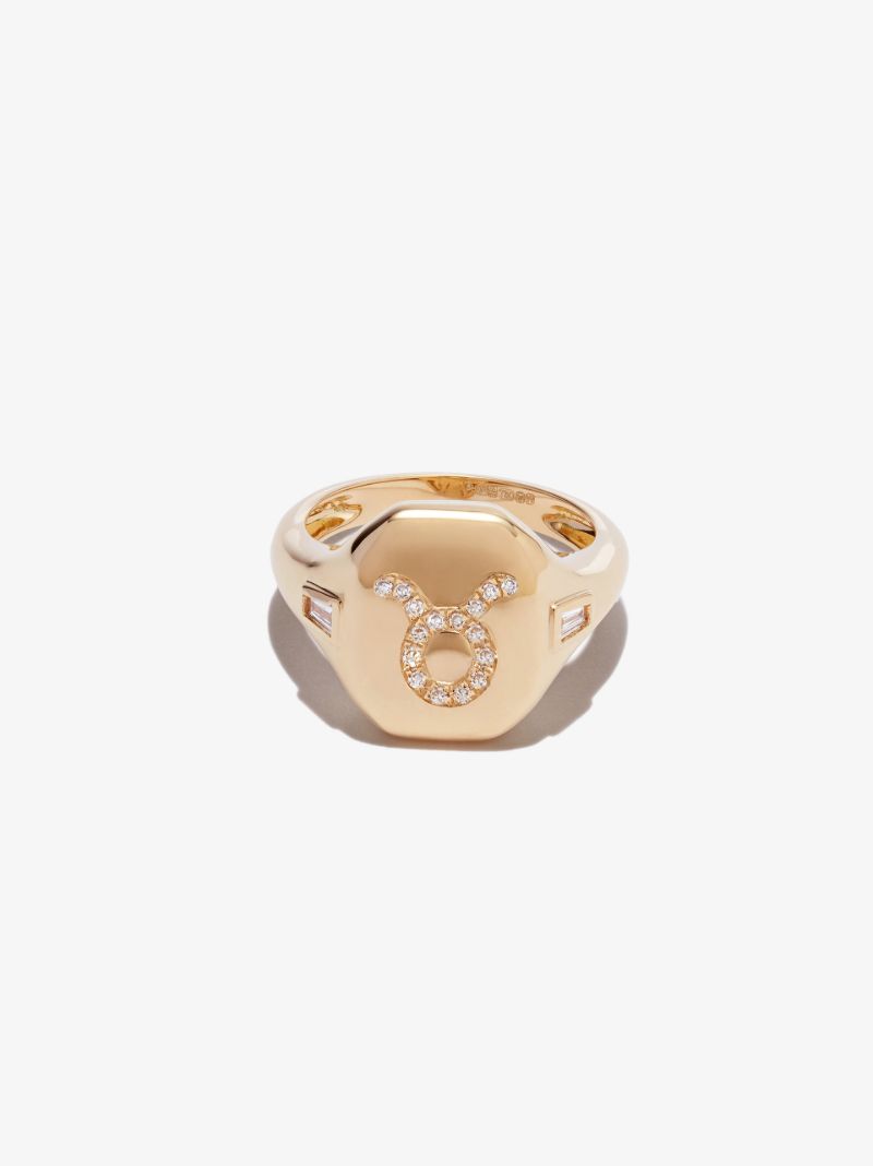 18k Yellow Gold Taurus Diamond Signet Ring