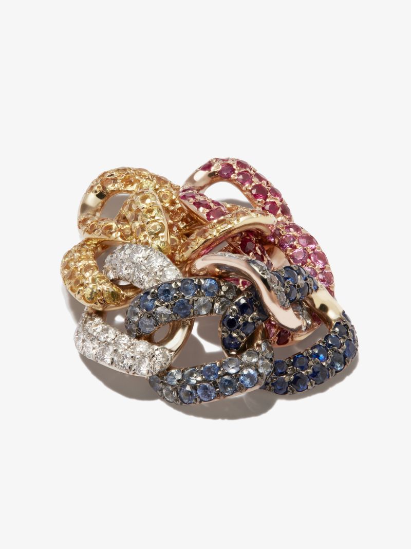 18k Yellow Gold Essential Link Sapphire and Diamond Ring