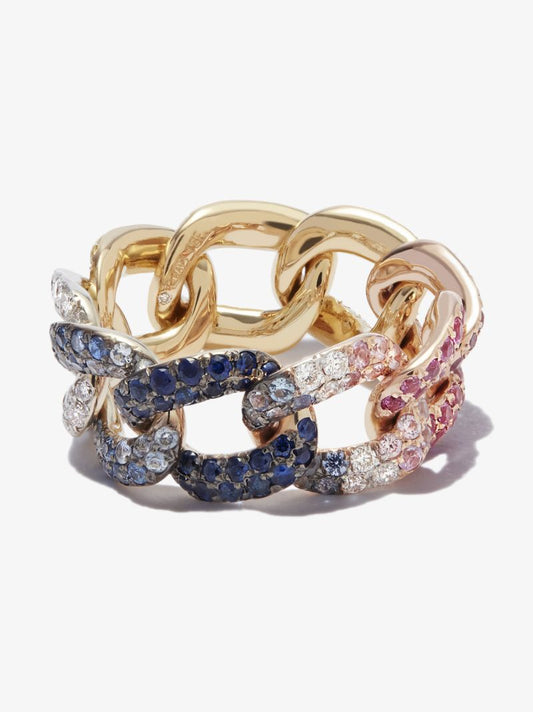 18k Yellow Gold Essential Link Sapphire and Diamond Ring