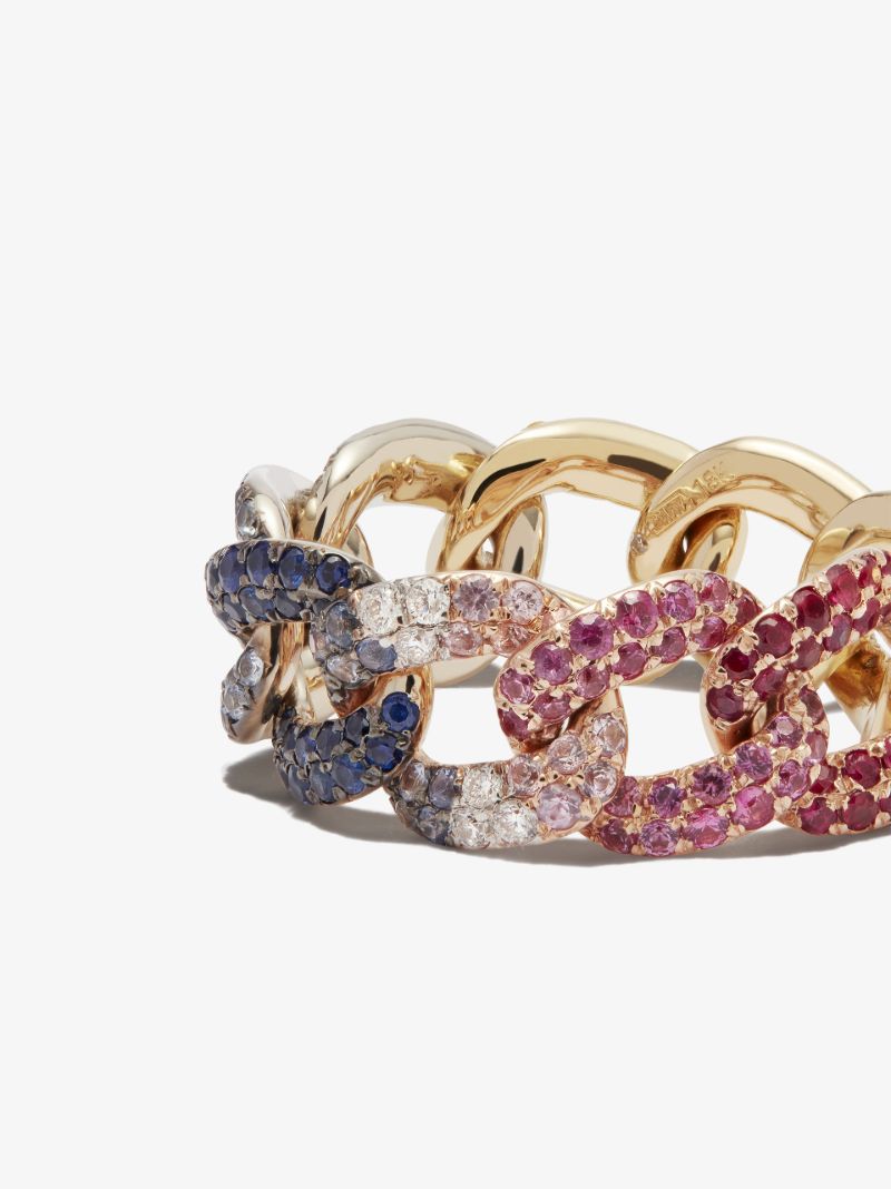 18k Yellow Gold Essential Link Sapphire and Diamond Ring