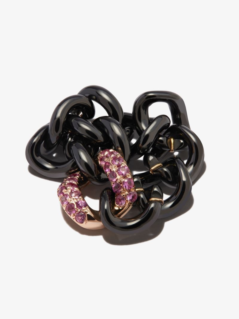 18k Rose Gold Medium Link Sapphire Ring