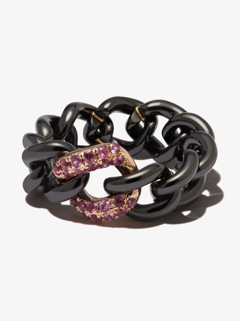 18k Rose Gold Medium Link Sapphire Ring
