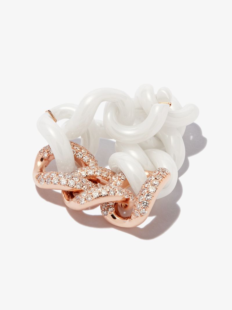 18k Rose Gold Medium Link Diamond Ring