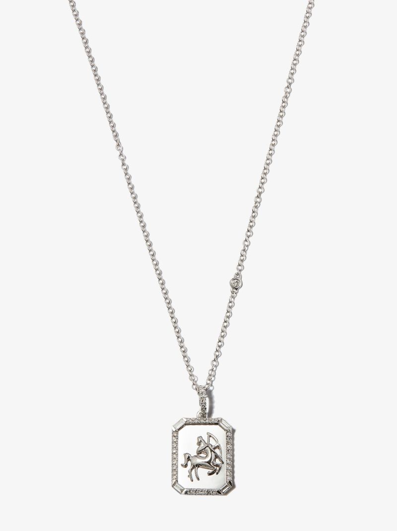 18k White Gold Sagittarius Pendant Diamond Necklace