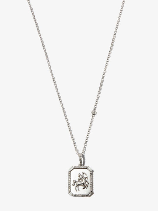 18k White Gold Sagittarius Pendant Diamond Necklace