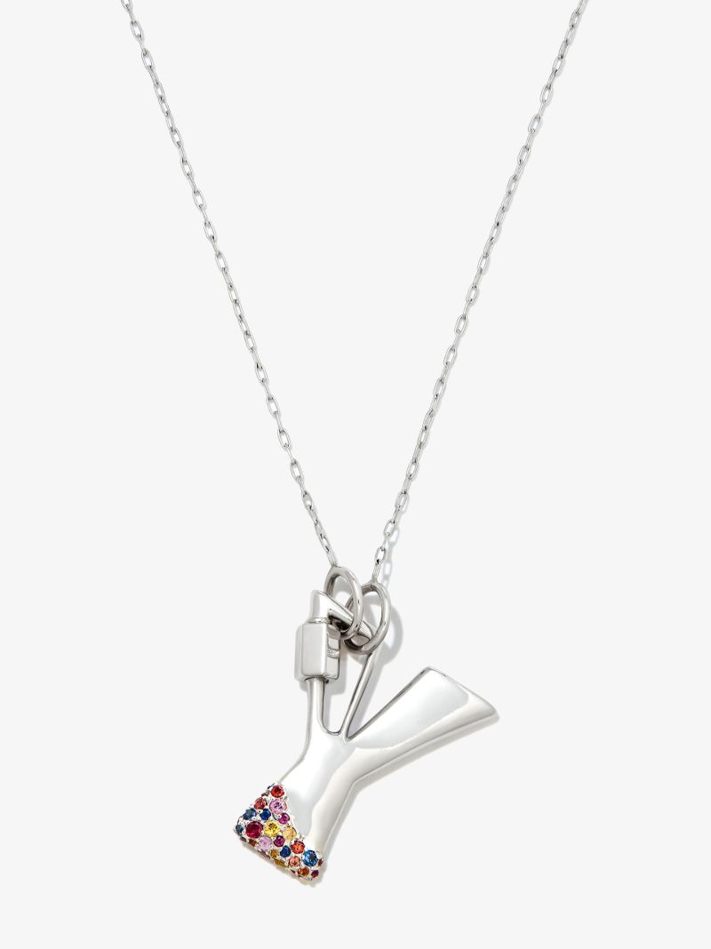 14k White Gold Small Sapphire Dipped Y Lock Charm