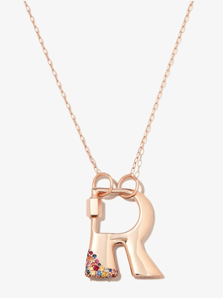 14k Rose Gold Small Sapphire Dipped R Lock Charm