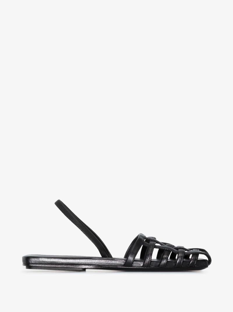 Black Caged Leather Sandals