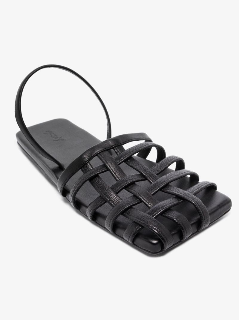 Black Caged Leather Sandals