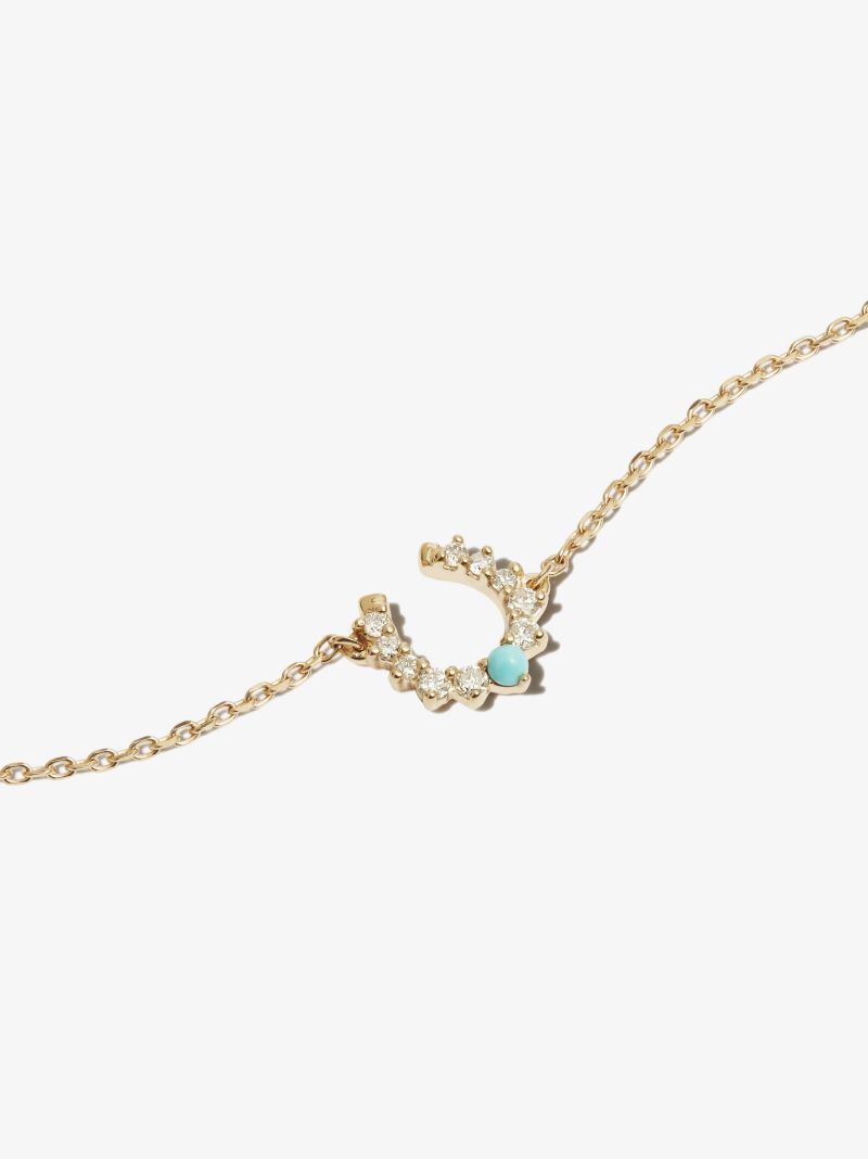14k Yellow Gold Horseshoe Turquoise and Diamond Bracelet