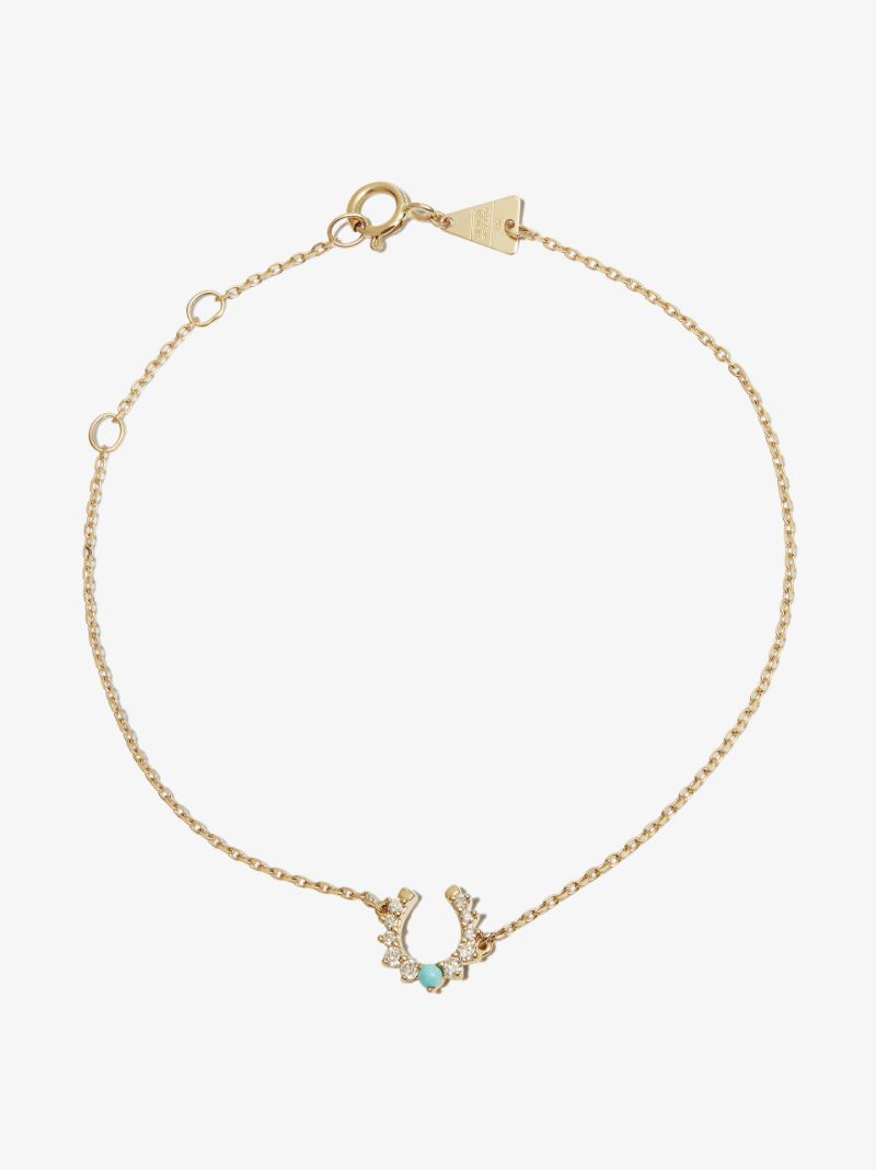 14k Yellow Gold Horseshoe Turquoise and Diamond Bracelet