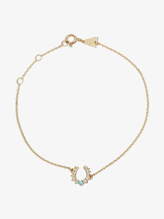 14k Yellow Gold Horseshoe Turquoise and Diamond Bracelet