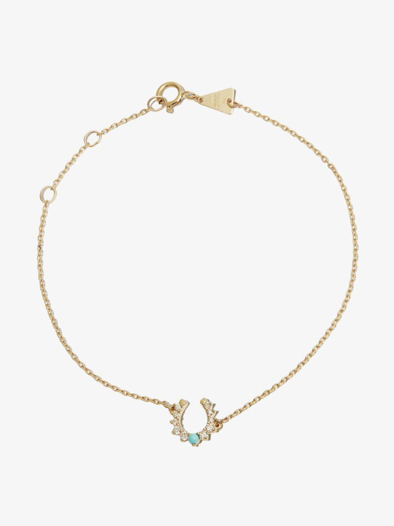 14k Yellow Gold Horseshoe Turquoise and Diamond Bracelet