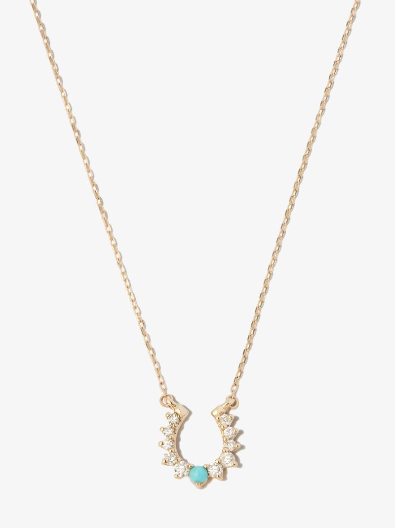 14k Yellow Gold Horseshoe Turquoise and Diamond Necklace