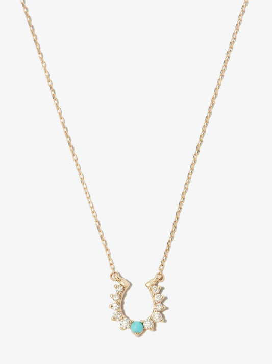 14k Yellow Gold Horseshoe Turquoise and Diamond Necklace