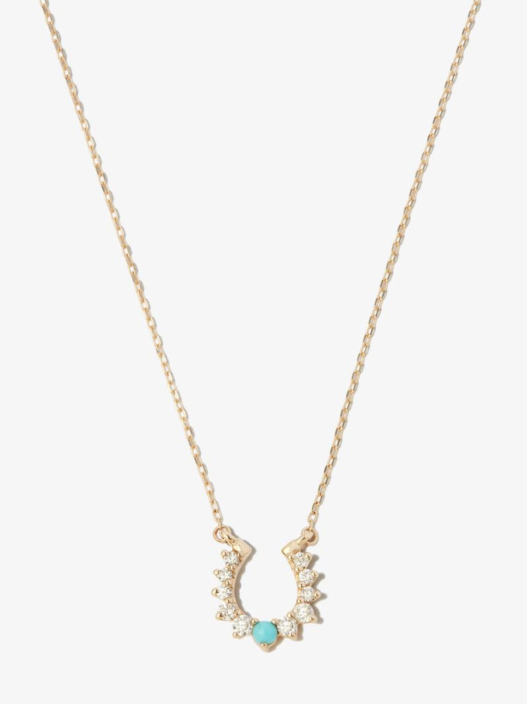 14k Yellow Gold Horseshoe Turquoise and Diamond Necklace
