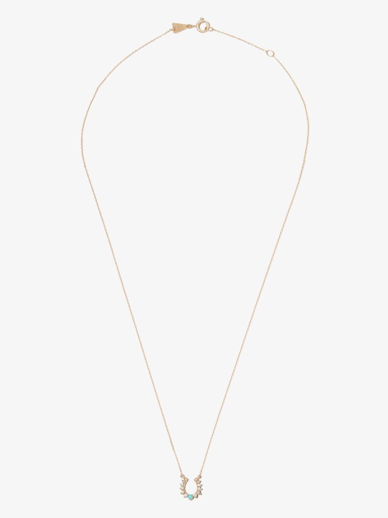14k Yellow Gold Horseshoe Turquoise and Diamond Necklace