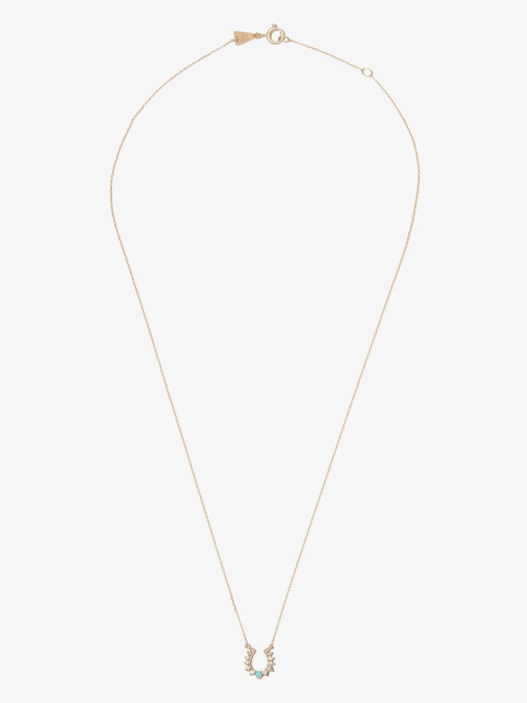 14k Yellow Gold Horseshoe Turquoise and Diamond Necklace