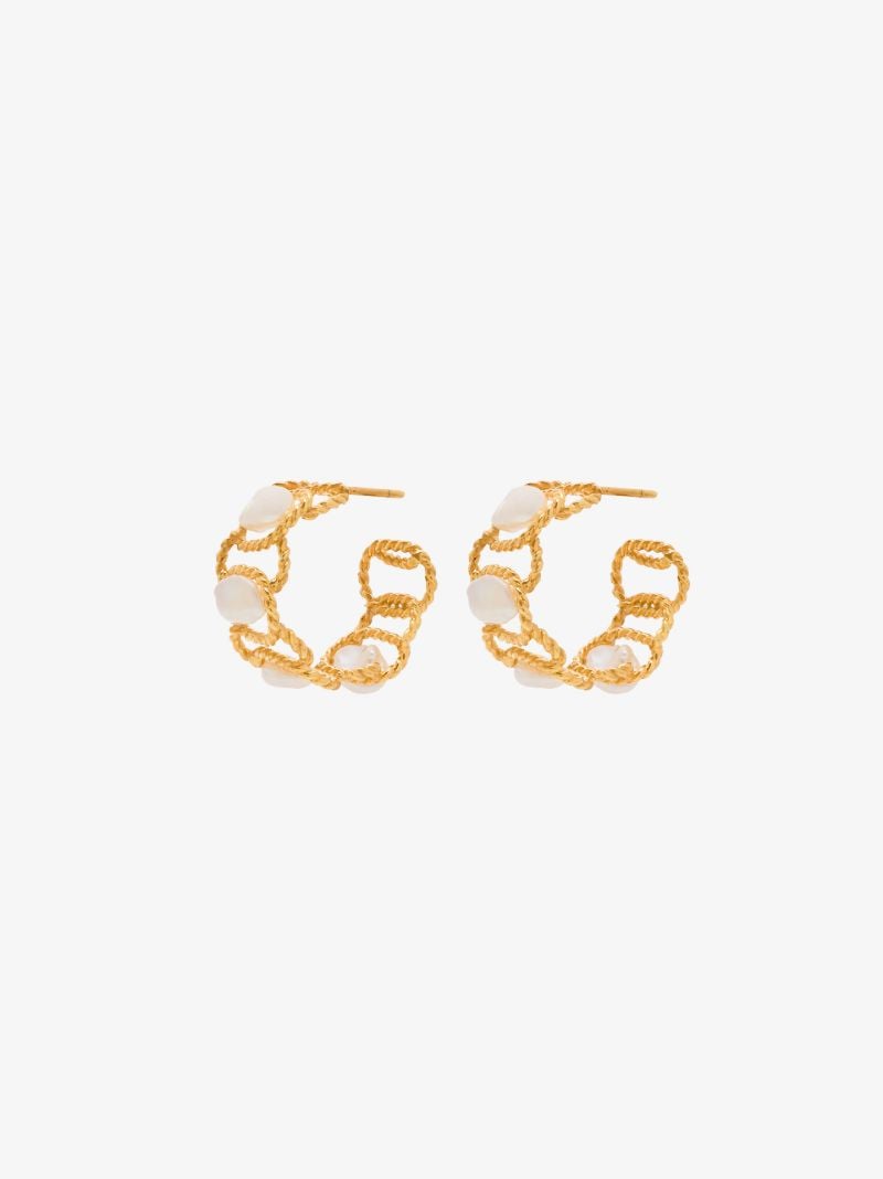 Gold Tone Modern Vintage Pearl Hoop Earrings