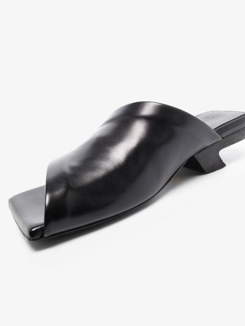 Black Scalino Asymmetric Leather Mules