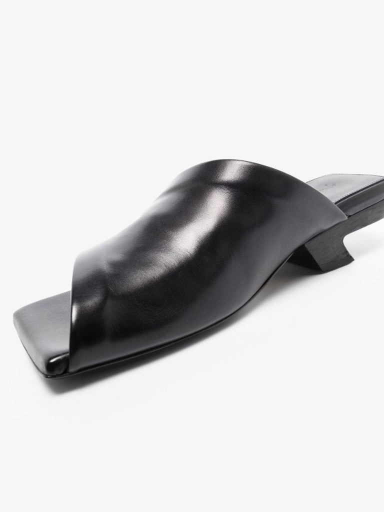Black Scalino Asymmetric Leather Mules