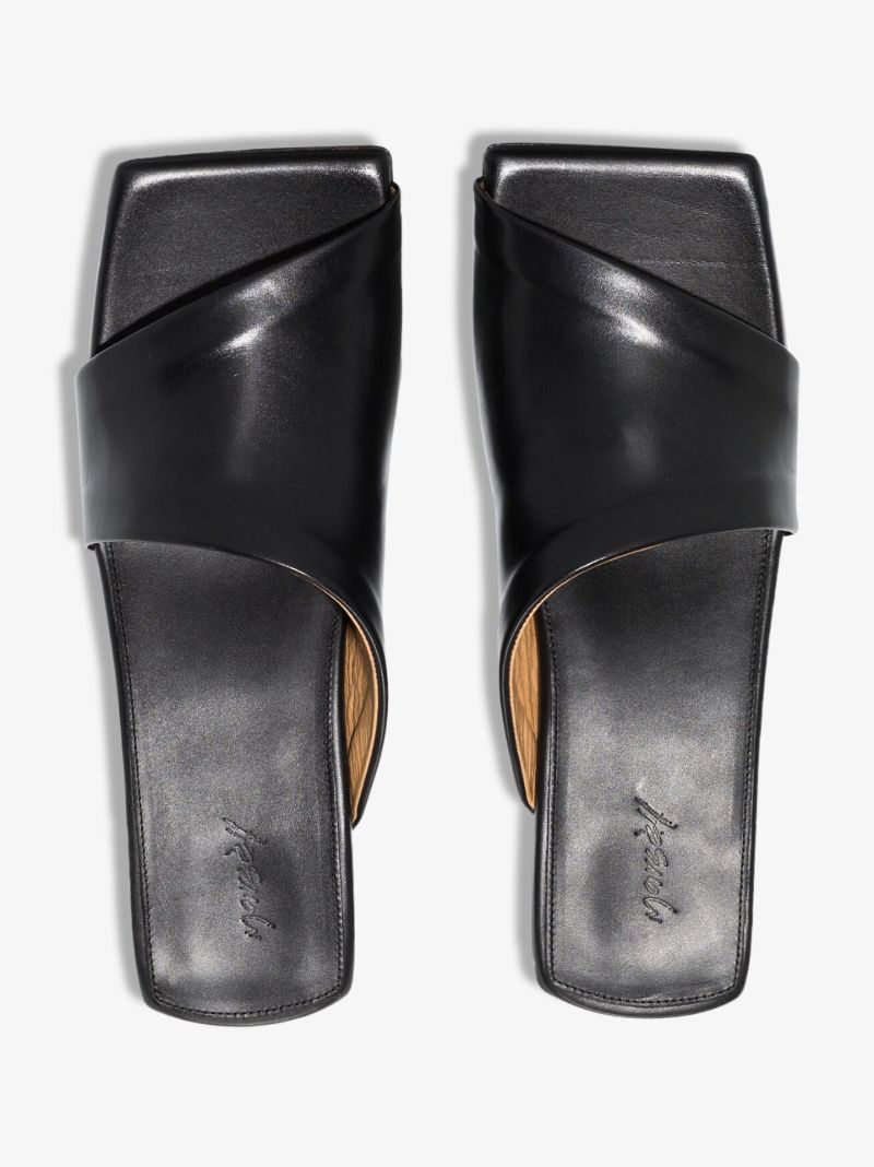 Black Scalino Asymmetric Leather Mules