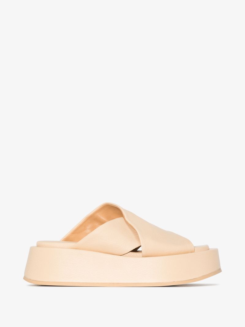 Beige Piattaforma Leather Flatform Sandals