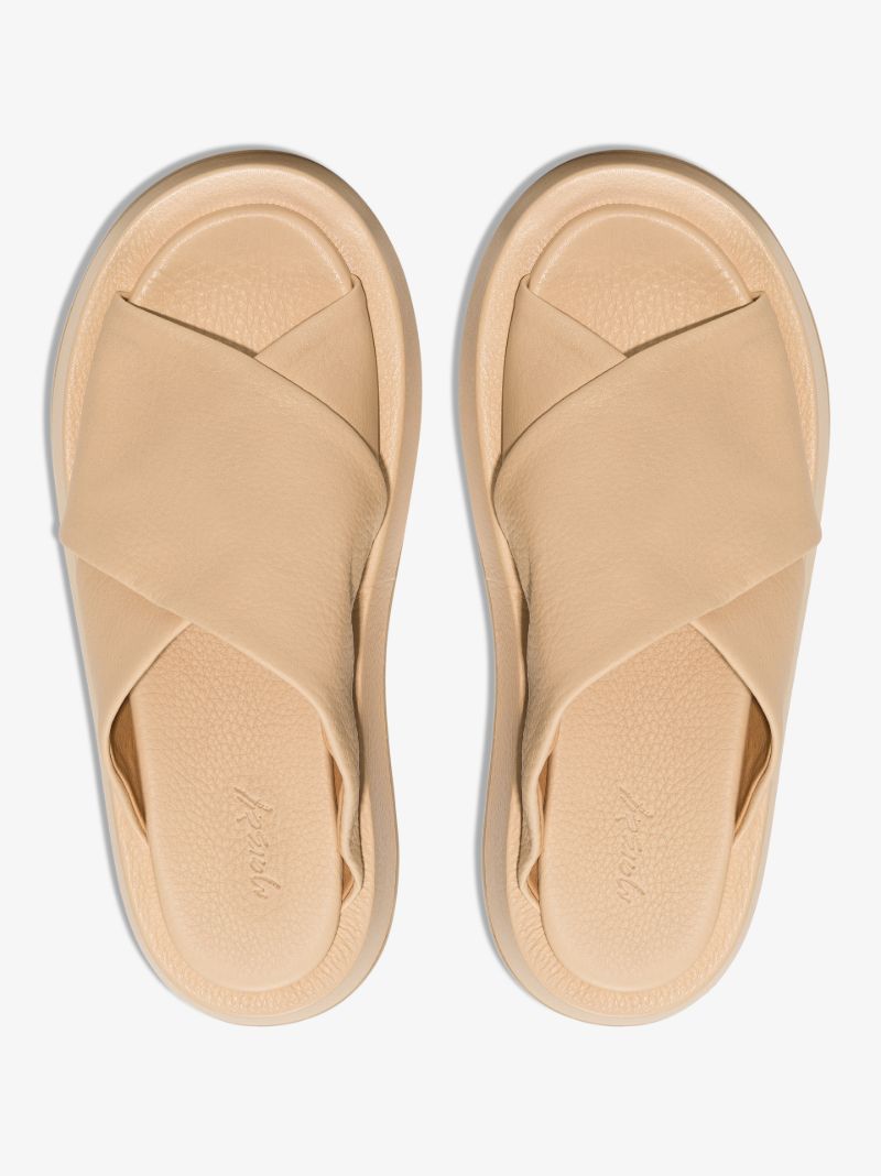 Beige Piattaforma Leather Flatform Sandals