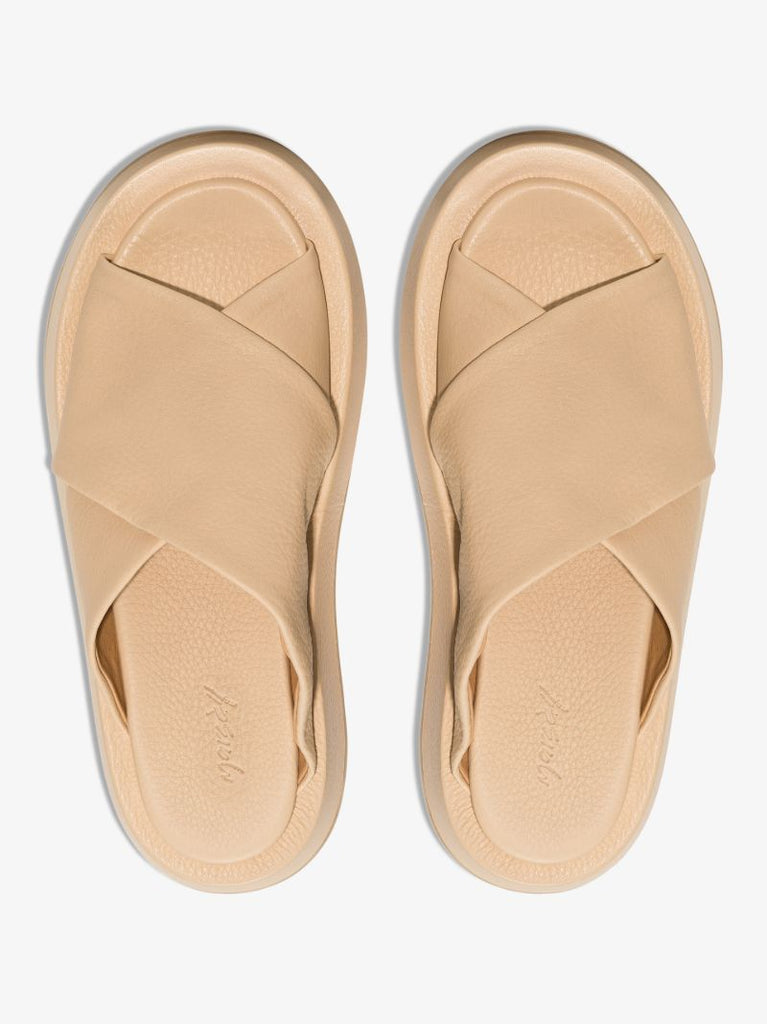 Beige Piattaforma Leather Flatform Sandals