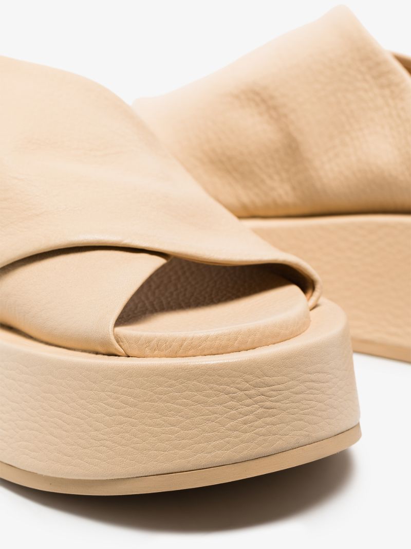 Beige Piattaforma Leather Flatform Sandals