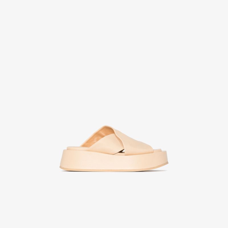 Beige Piattaforma Leather Flatform Sandals