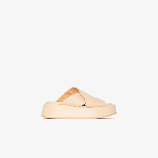 Beige Piattaforma Leather Flatform Sandals